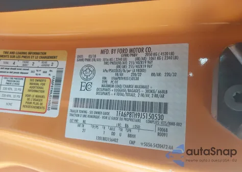 2018 Ford Mustang Ecoboost из США, поврежденный, VIN 1FA6P8TH9J5150530